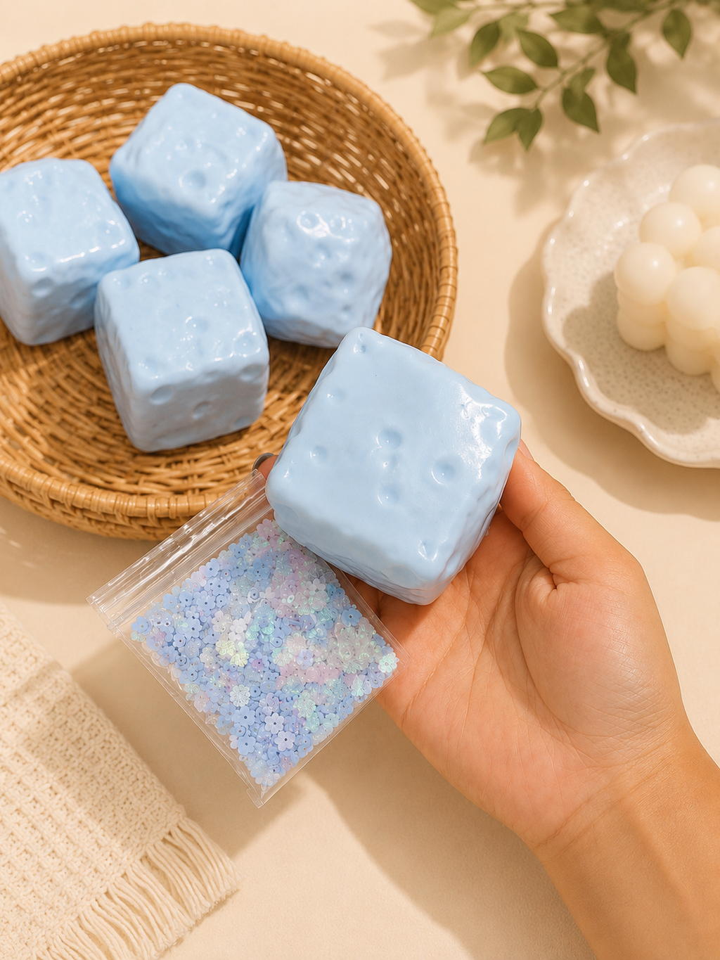 🩷 Pink and Blue Crunchy Cheese Squishy